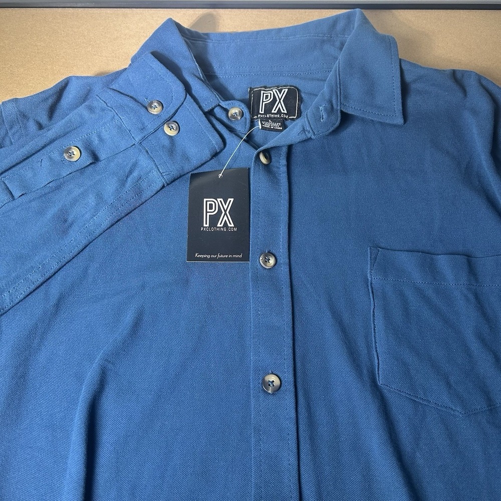 PX Clothing Mens L Denim Blue Long Sleeve Button Up Shirt 100% Cotton NWT